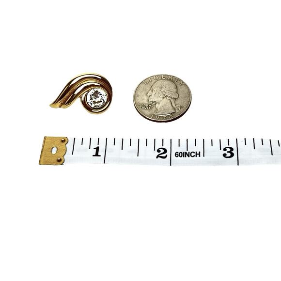 Napier Rhinestone Stud Earrings Faceted Clear Sparkly Gold Tone Shiny Swirl Post - Picture 8 of 8
